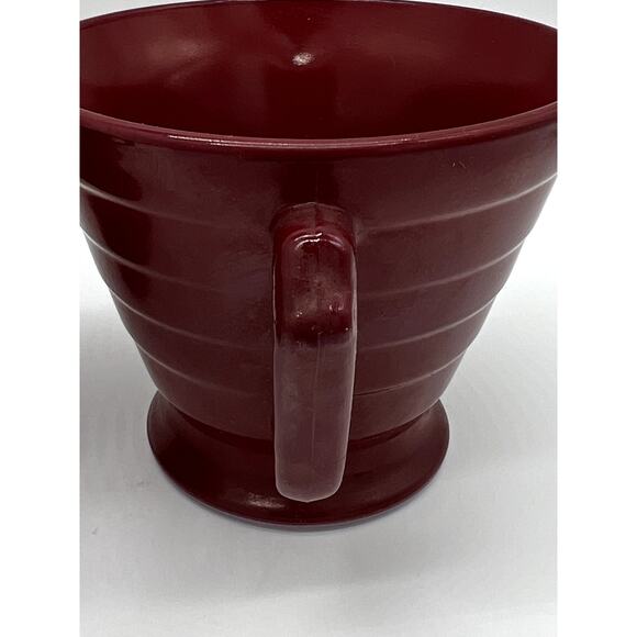 Hazel Atlas Moderntone Burgundy Red Footed Creamer & Sugar Set Vertical Ribbing - Picture 11 of 14